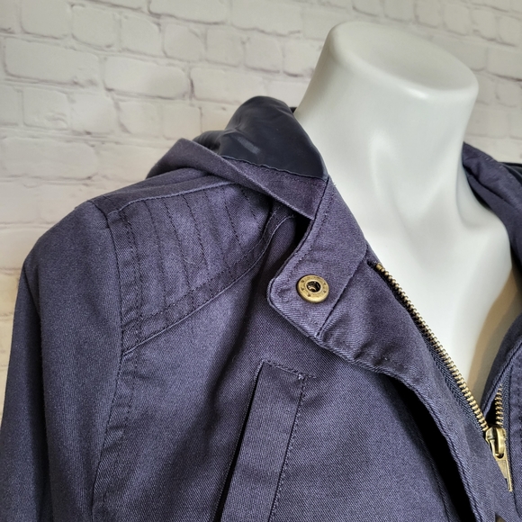 Miss London Black Label Navy Blue Hooded Jacket Size L - Picture 7 of 9